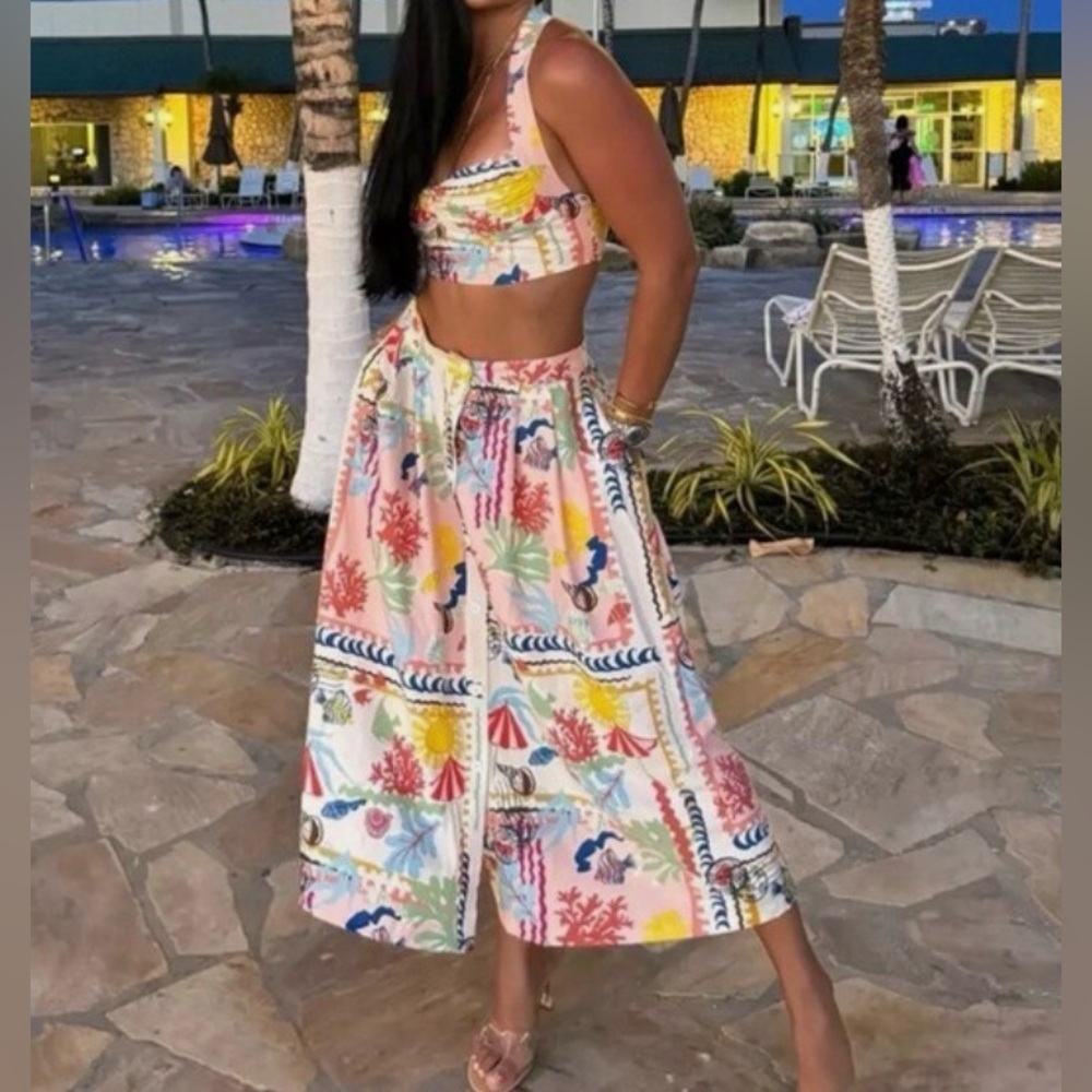 Zara New Woman High-Waist Midi Patchwork Print Cape Resort Skirt — Size Medium - Picture 2 of 13
